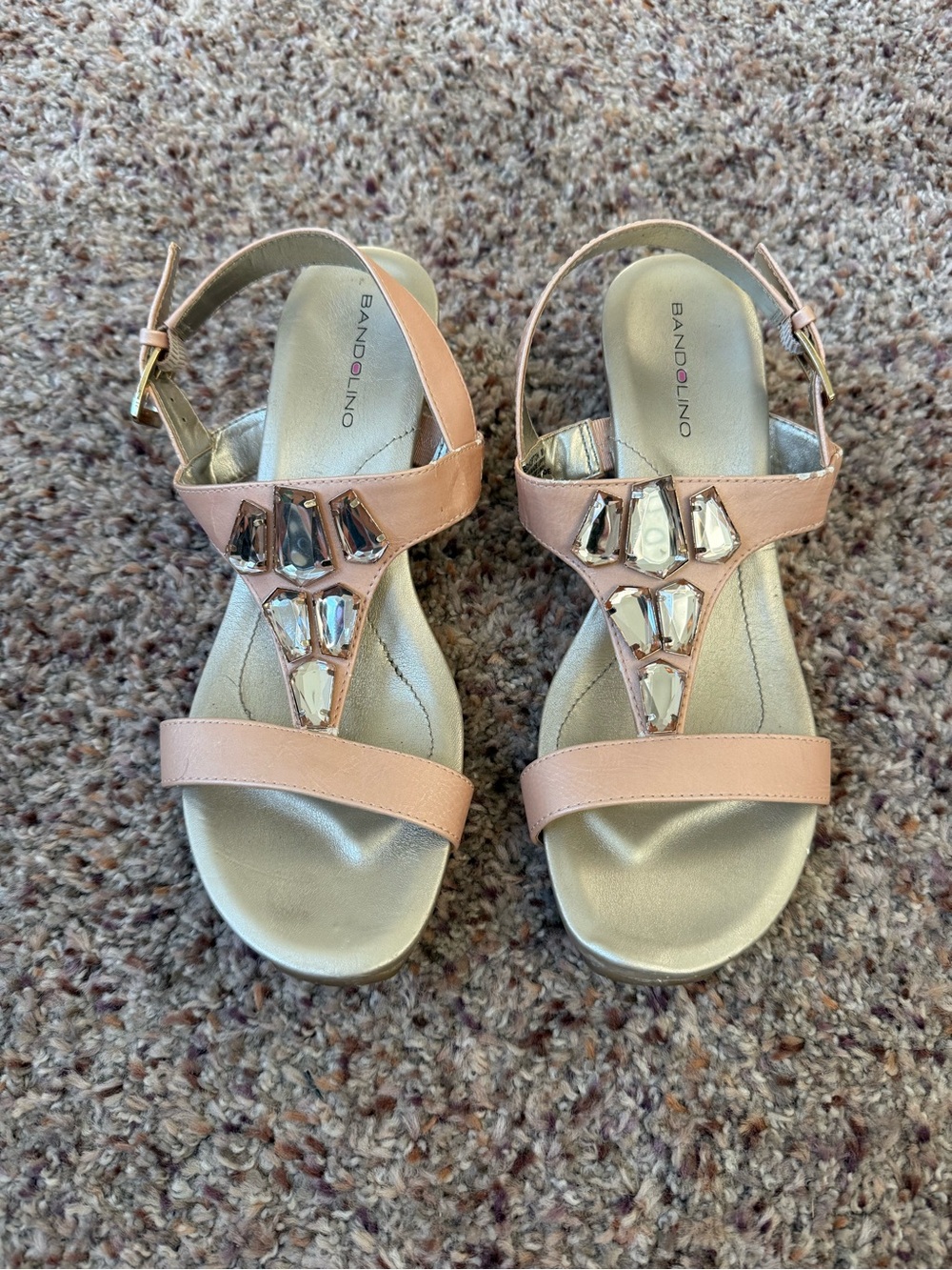 Bandolino Blush T-Strap Sandals with Faceted Gems